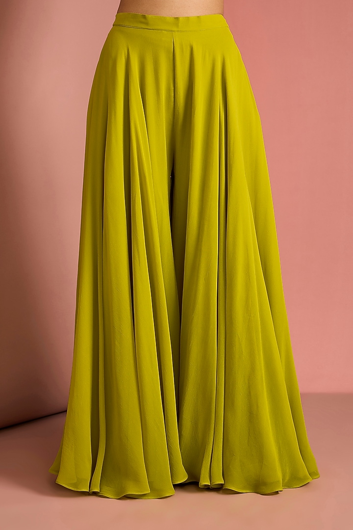 Lime Green Viscose Georgette Party Wear Sharara Set by Milu Madan at Pernia's Pop Up Shop