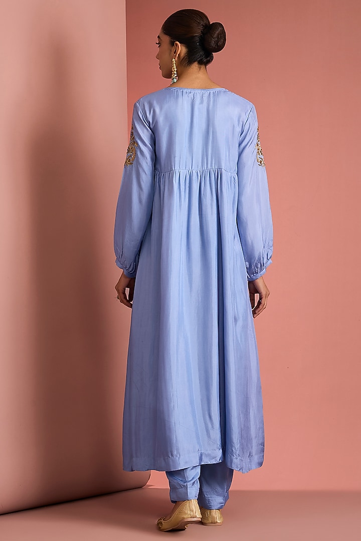 Blue Opara Silk Motifs Handwork Kurta Set by Milu Madan at Pernia's Pop Up Shop