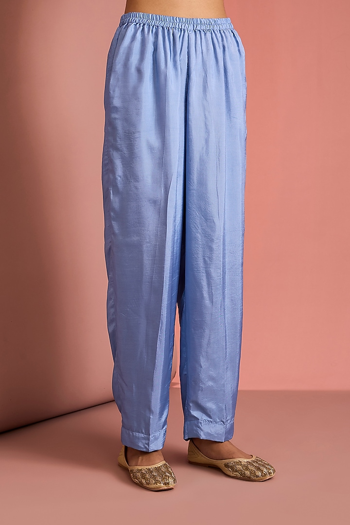 Blue Opara Silk Motifs Handwork Kurta Set by Milu Madan at Pernia's Pop Up Shop