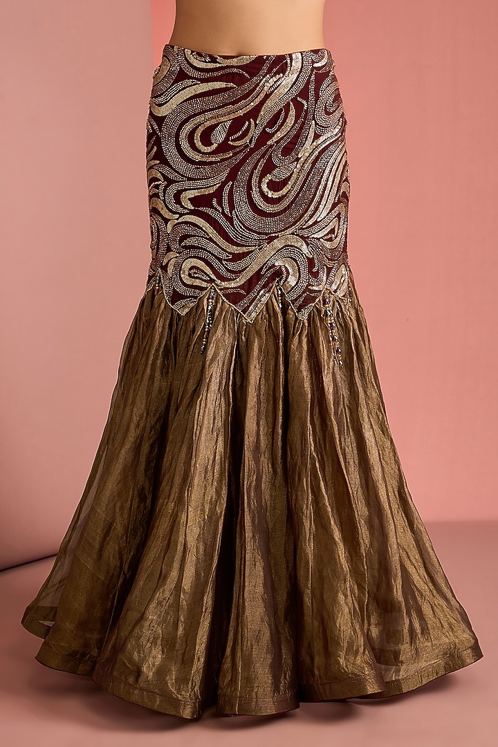 Dark Brown Pure Tissue Fish-Cut Skirt Set by Milu Madan at Pernia's Pop Up Shop