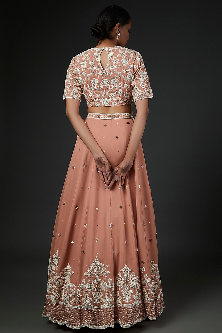 Pink Georgette Embroidered Wedding Lehenga Set by Malasa at Pernia's Pop Up Shop