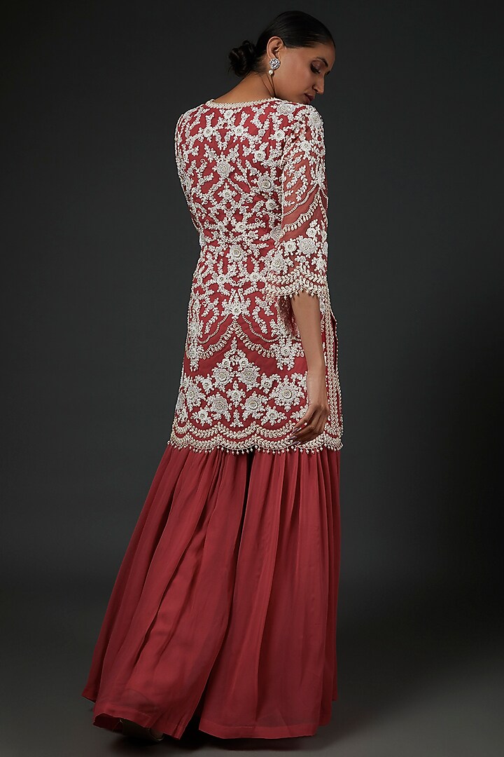 Red Organza Bridal Sharara Set by Malasa at Pernia's Pop Up Shop