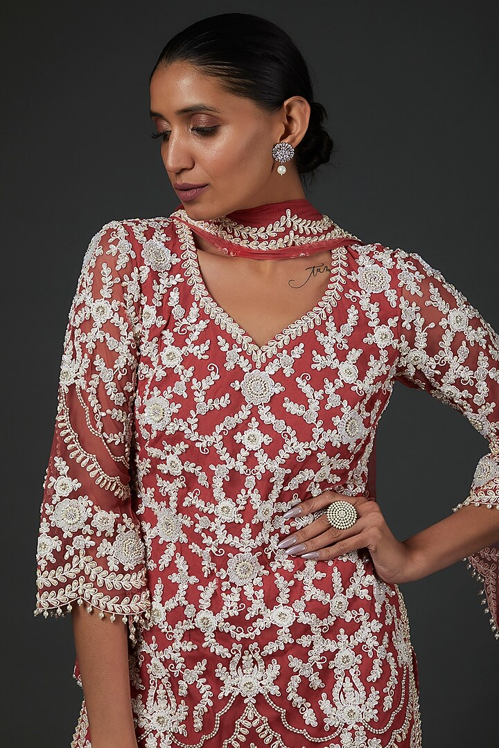 Red Organza Bridal Sharara Set by Malasa at Pernia's Pop Up Shop