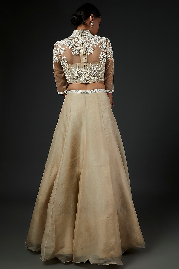 Champagne Organza Wedding Lehenga Set by Malasa at Pernia's Pop Up Shop