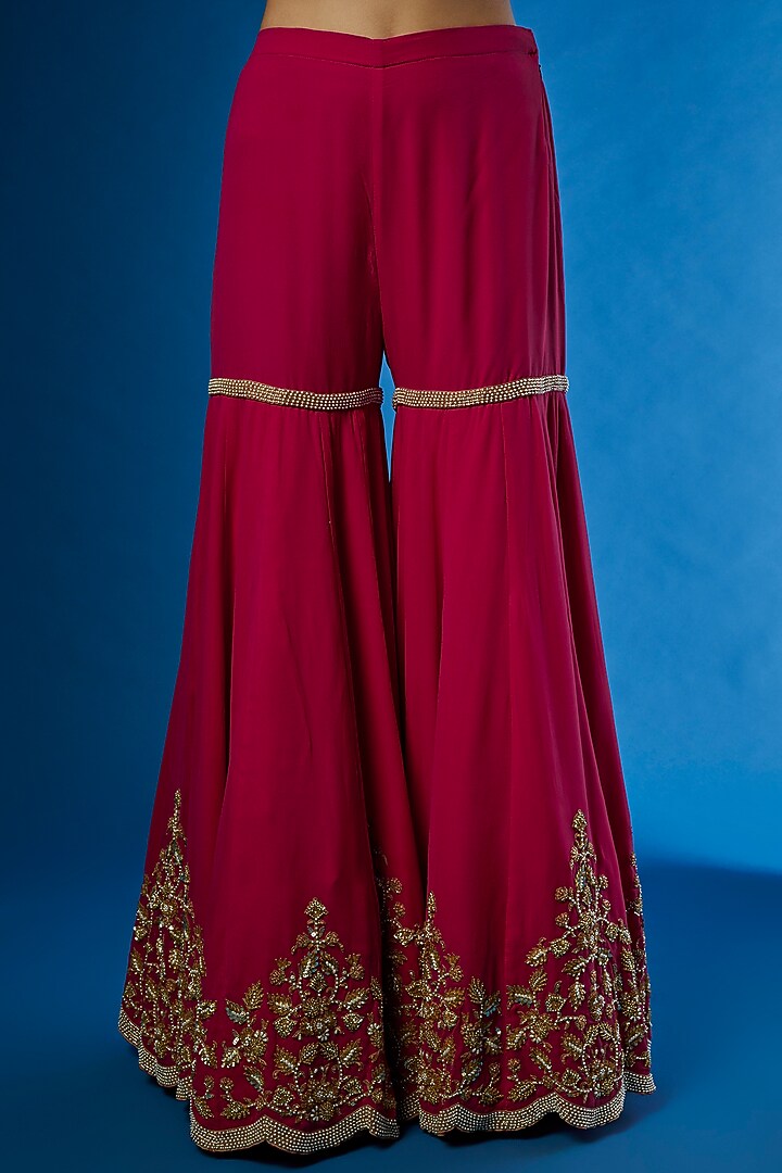 Red Georgette Embroidered Bridal Sharara Set by Malasa at Pernia's Pop Up Shop
