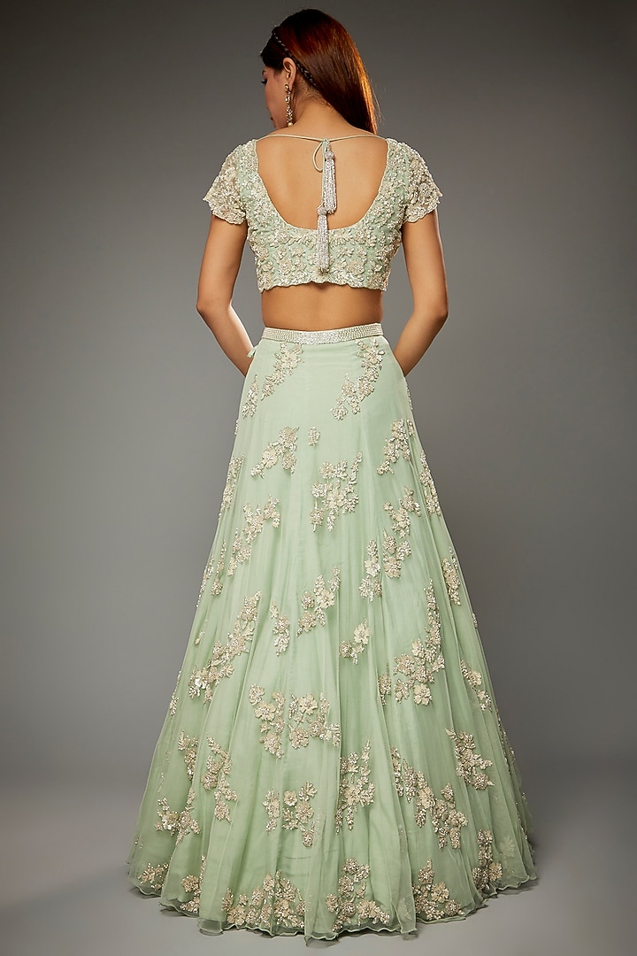 Mint Green Georgette Embroidered Bridal Lehenga Set by Malasa at Pernia's Pop Up Shop