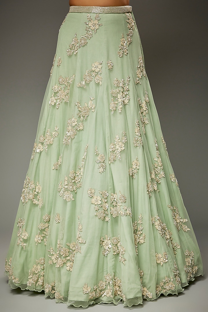 Mint Green Georgette Embroidered Bridal Lehenga Set by Malasa at Pernia's Pop Up Shop