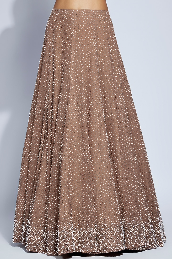 Champagne Net Pearl Embroidered Jacket Wedding Lehenga Set by Malasa at Pernia's Pop Up Shop