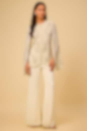Cream Georgette Cutdana Work Jacket Set by Malasa at Pernia's Pop Up Shop