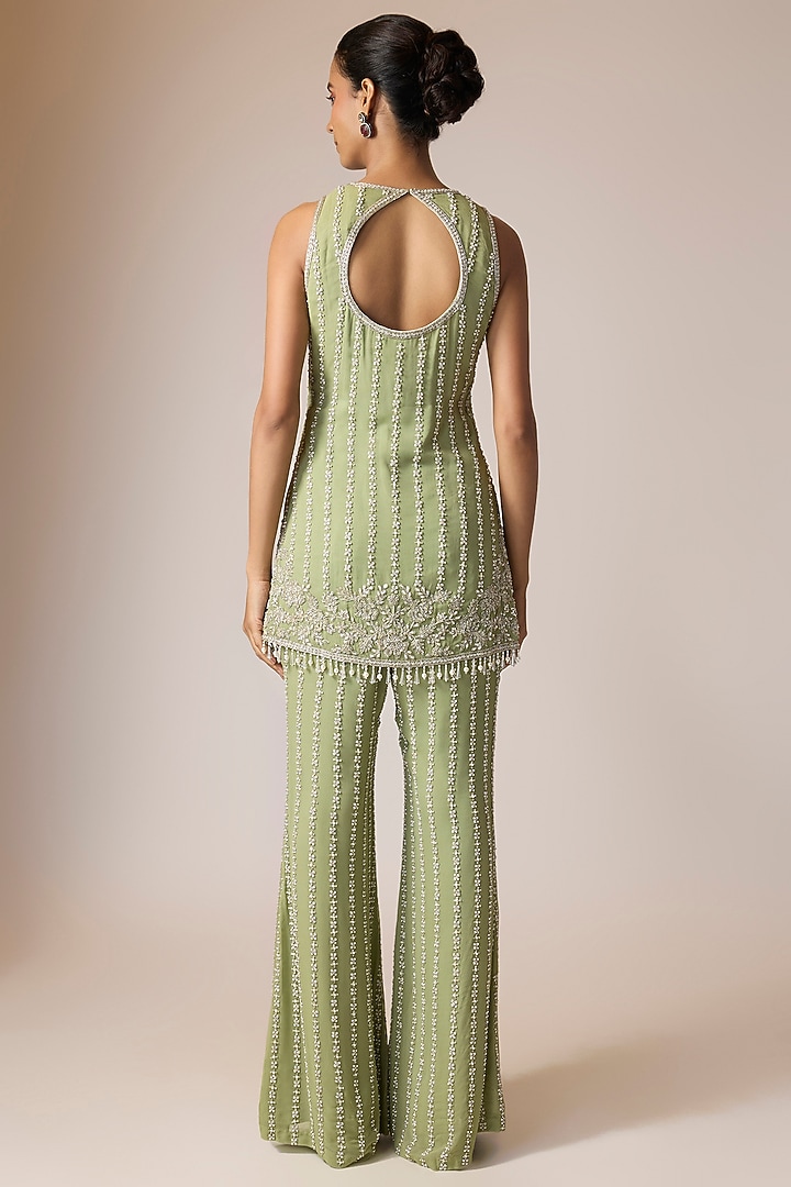 Sage Green Georgette Pearl Embroidered Bridal Sharara Set by Malasa at Pernia's Pop Up Shop