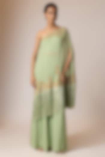 Sage Green Georgette Embroidered Cape Set by Malasa at Pernia's Pop Up Shop