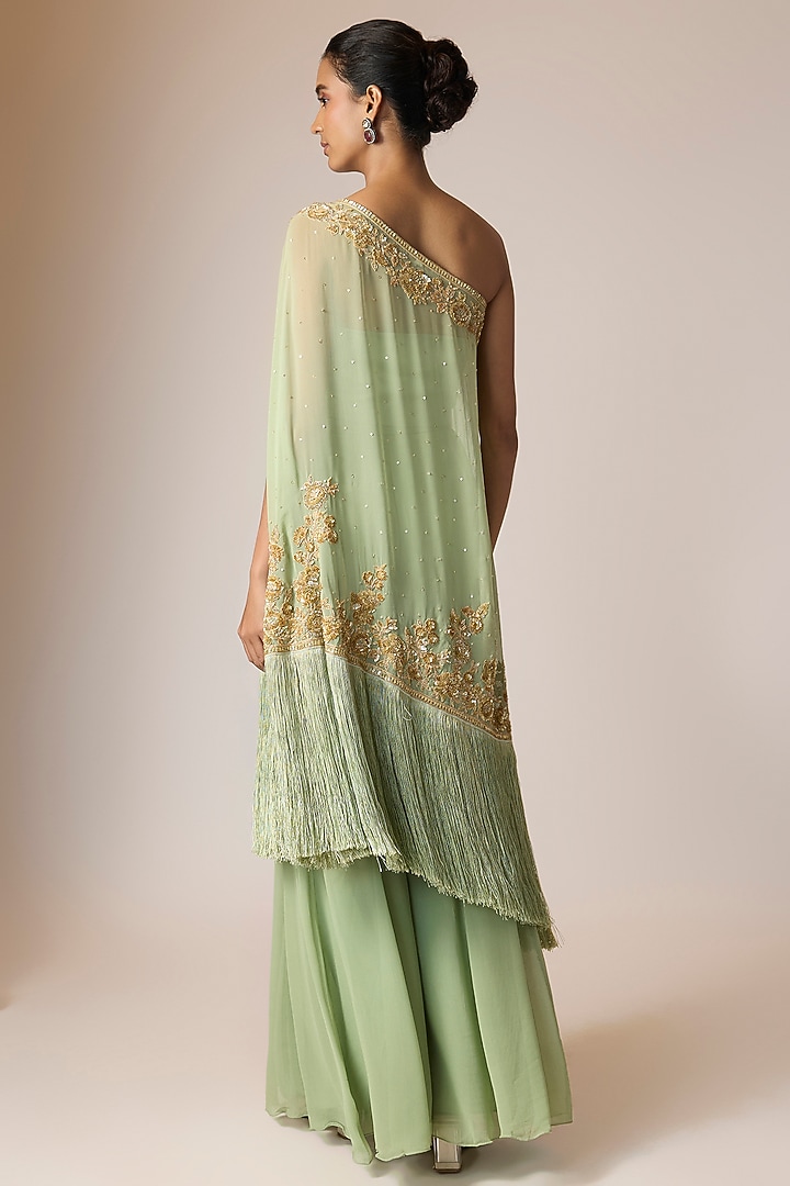 Sage Green Georgette Embroidered Cape Set by Malasa at Pernia's Pop Up Shop