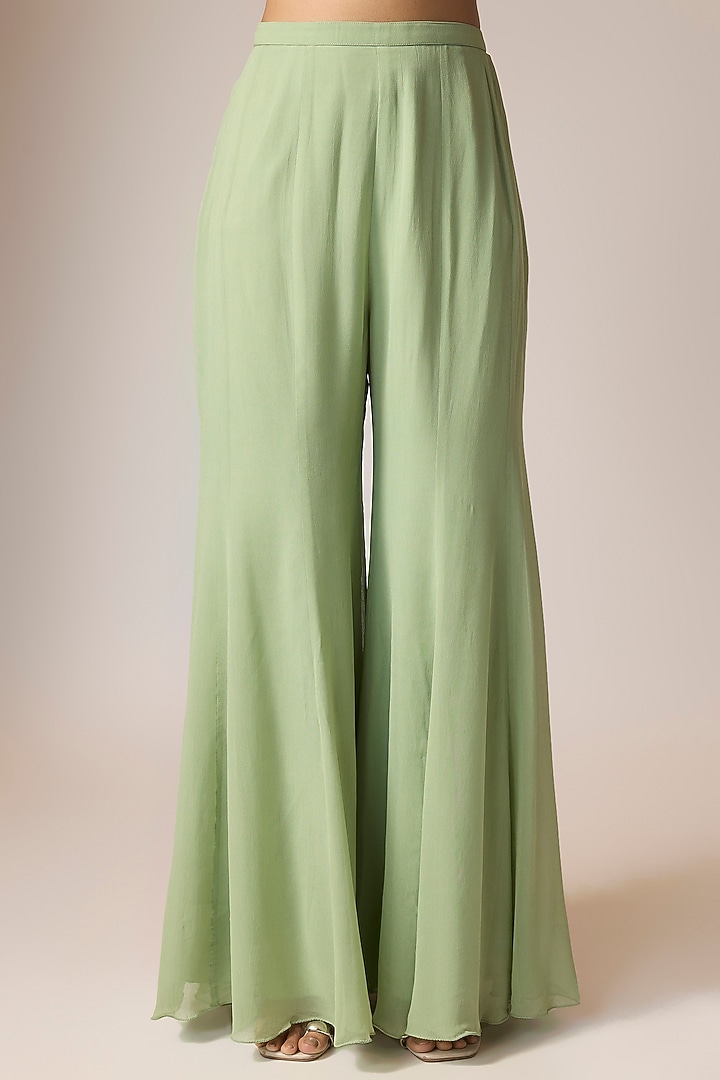 Sage Green Georgette Embroidered Cape Set by Malasa at Pernia's Pop Up Shop
