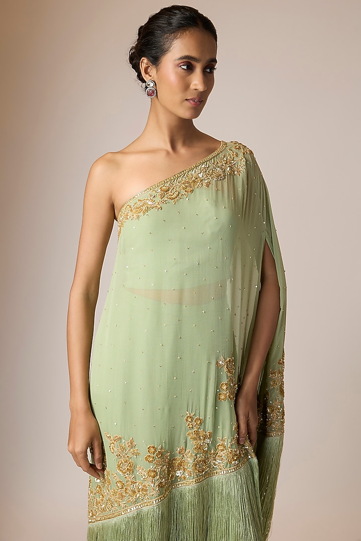 Sage Green Georgette Embroidered Cape Set by Malasa at Pernia's Pop Up Shop