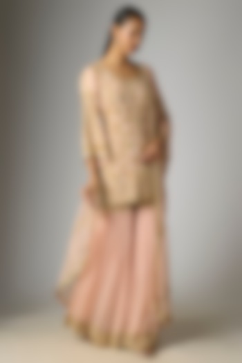 Pink Georgette Cutdana Work Bridal Sharara Set by Malasa at Pernia's Pop Up Shop