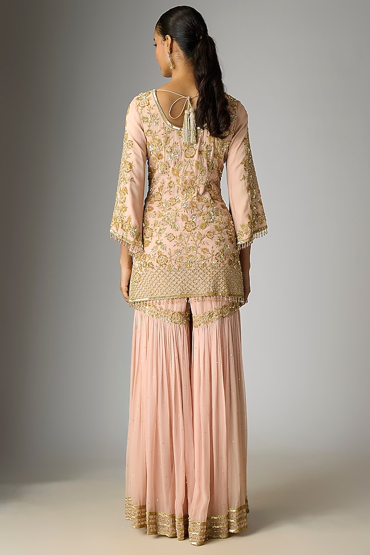 Pink Georgette Cutdana Work Bridal Sharara Set by Malasa at Pernia's Pop Up Shop