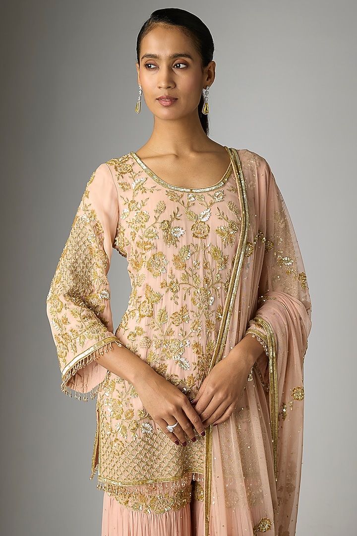 Pink Georgette Cutdana Work Bridal Sharara Set by Malasa at Pernia's Pop Up Shop