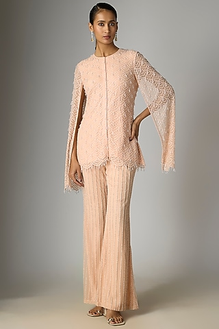 Pink Net Cutdana Work Jacket Set by Malasa