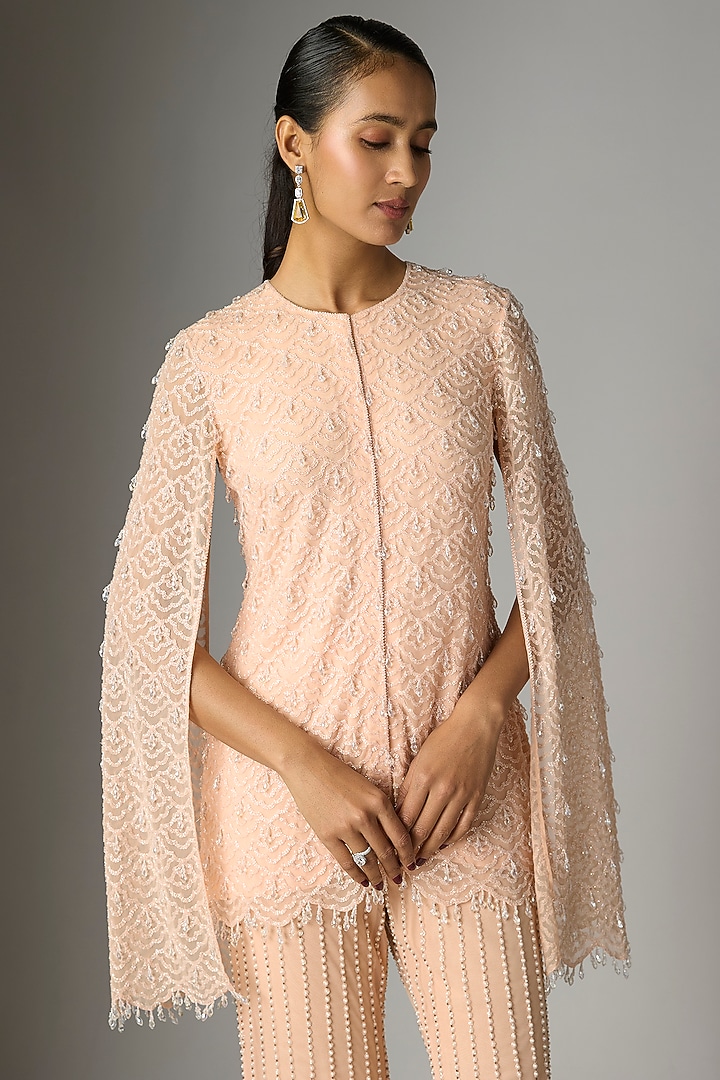 Pink Net Cutdana Work Jacket Set by Malasa at Pernia's Pop Up Shop