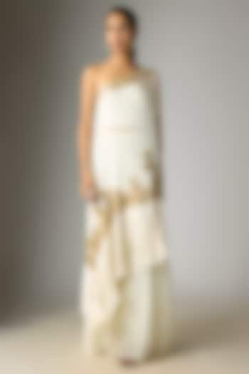 Cream Georgette Cutdana Work Wedding Sharara Set by Malasa at Pernia's Pop Up Shop