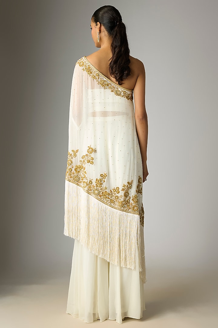 Cream Georgette Cutdana Work Wedding Sharara Set by Malasa at Pernia's Pop Up Shop