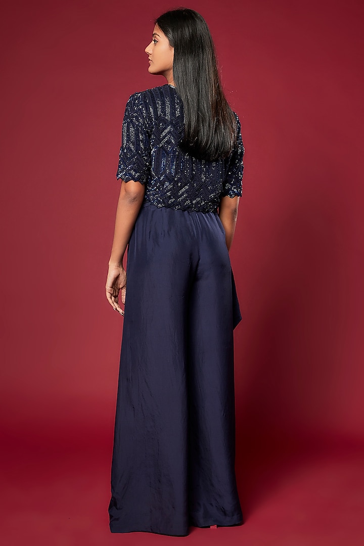 Blue Silk Satin Pant Set by Malasa at Pernia's Pop Up Shop