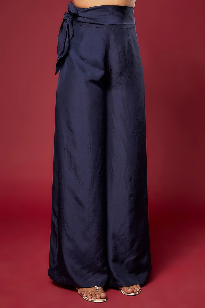 Blue Silk Satin Pant Set by Malasa at Pernia's Pop Up Shop
