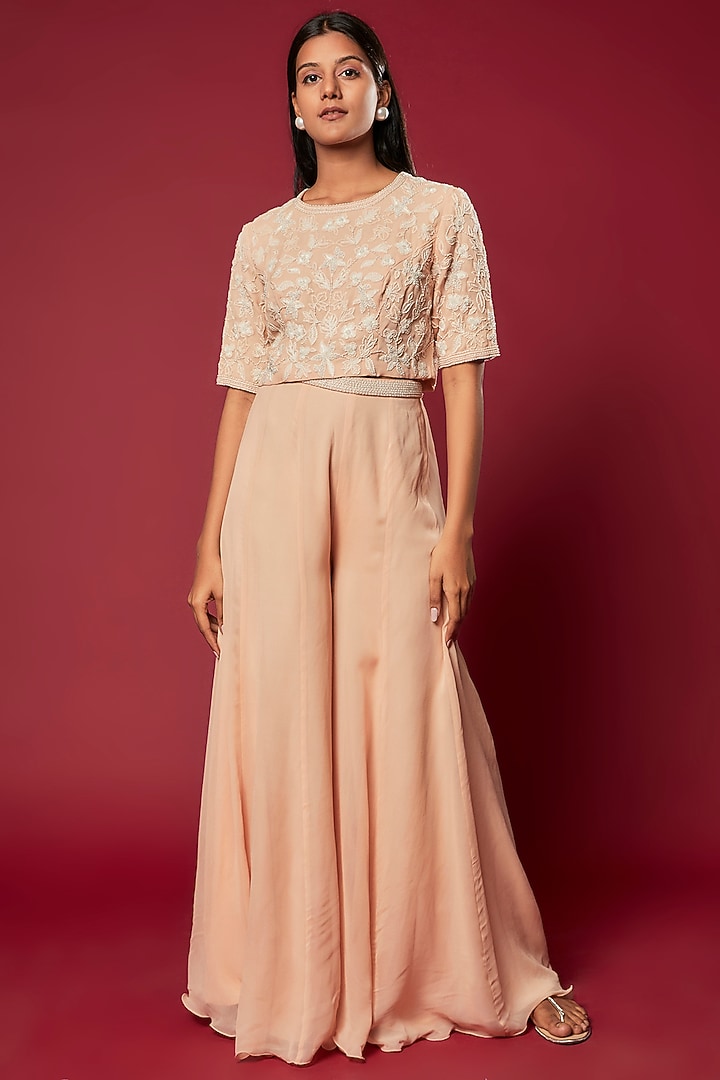 Nude Georgette Pant Set by Malasa at Pernia's Pop Up Shop