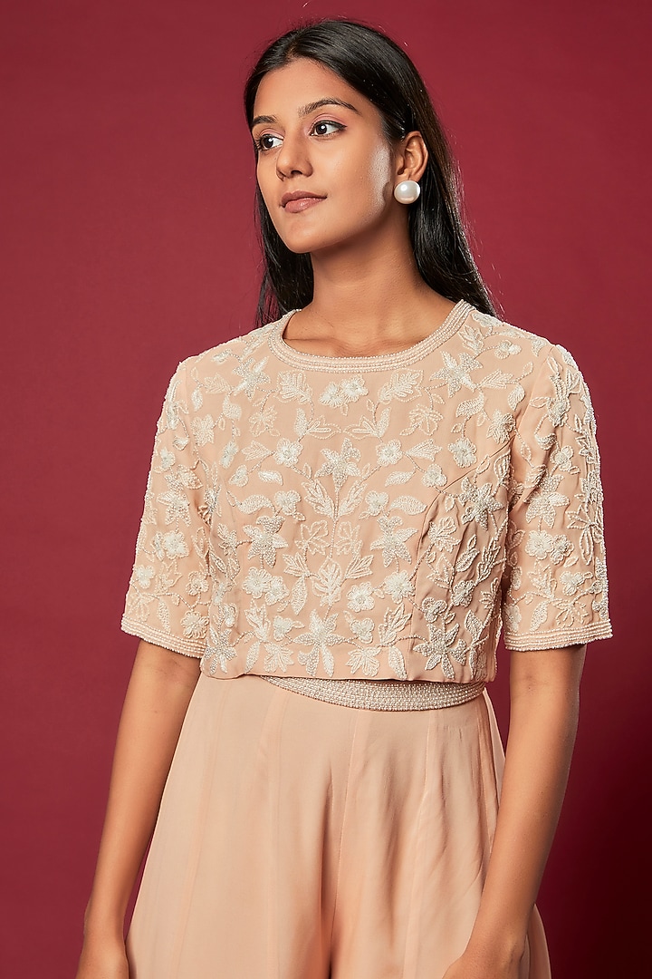 Nude Georgette Pant Set by Malasa at Pernia's Pop Up Shop