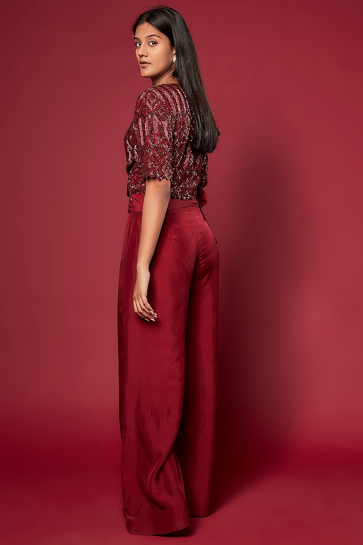 Red Silk Satin Pant Set by Malasa at Pernia's Pop Up Shop