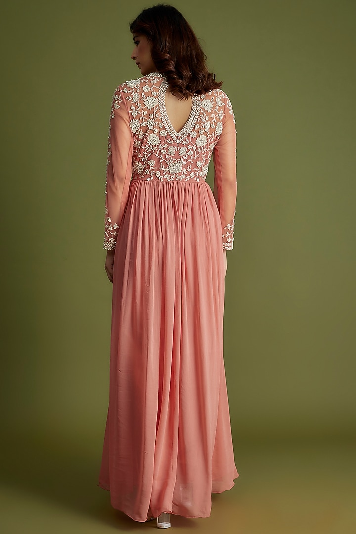 Blush Pink Georgette Embroidered Kurta Set by Malasa at Pernia's Pop Up Shop