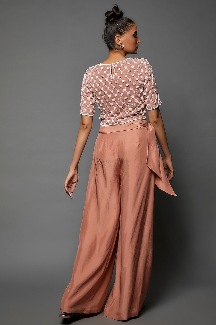Blush Pink Silk Satin Pant Set by Malasa at Pernia's Pop Up Shop