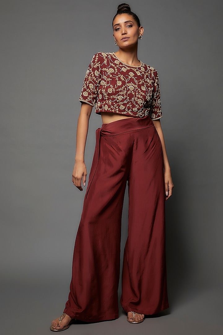 Red Silk Satin Pant Set by Malasa at Pernia's Pop Up Shop