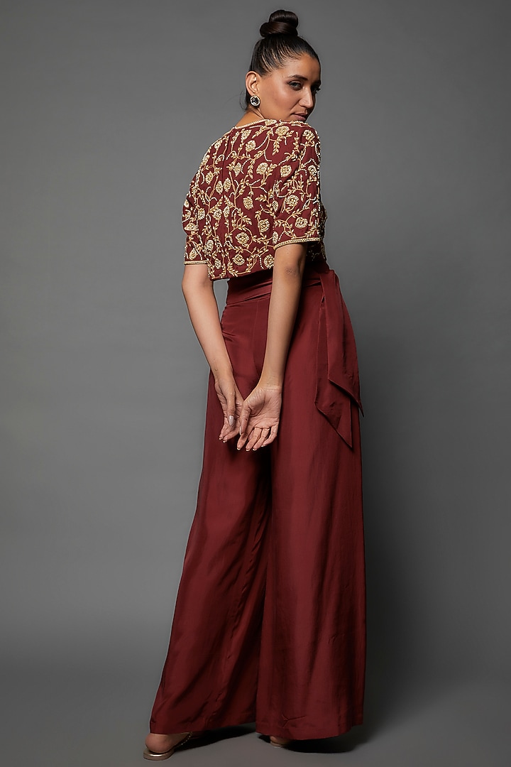 Red Silk Satin Pant Set by Malasa at Pernia's Pop Up Shop