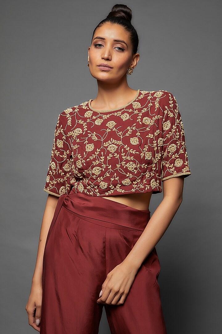 Red Silk Satin Pant Set by Malasa at Pernia's Pop Up Shop