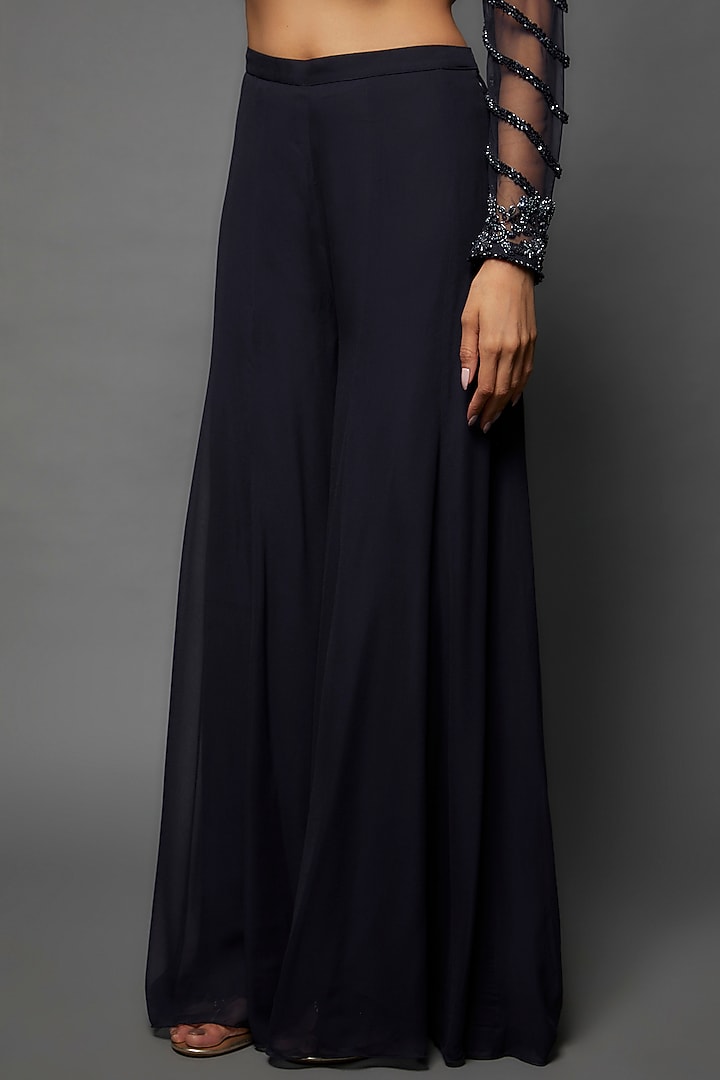 Navy Blue Georgette Wedding Sharara Set by Malasa at Pernia's Pop Up Shop