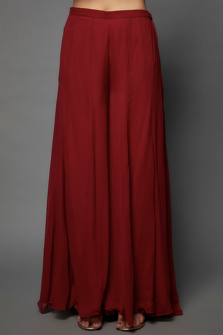 Red Georgette Wedding Sharara Set by Malasa at Pernia's Pop Up Shop