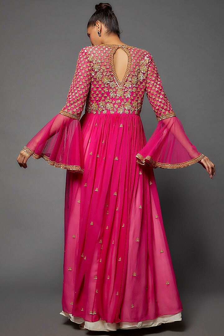Pink Georgette Embroidered Kurta Set by Malasa at Pernia's Pop Up Shop