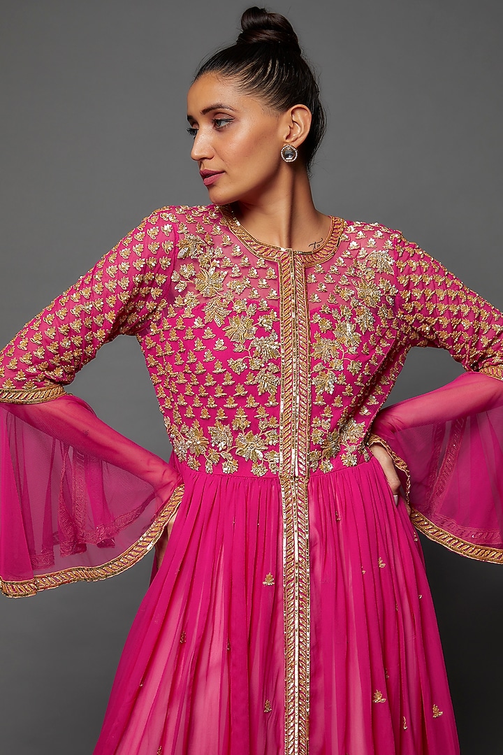 Pink Georgette Embroidered Kurta Set by Malasa at Pernia's Pop Up Shop