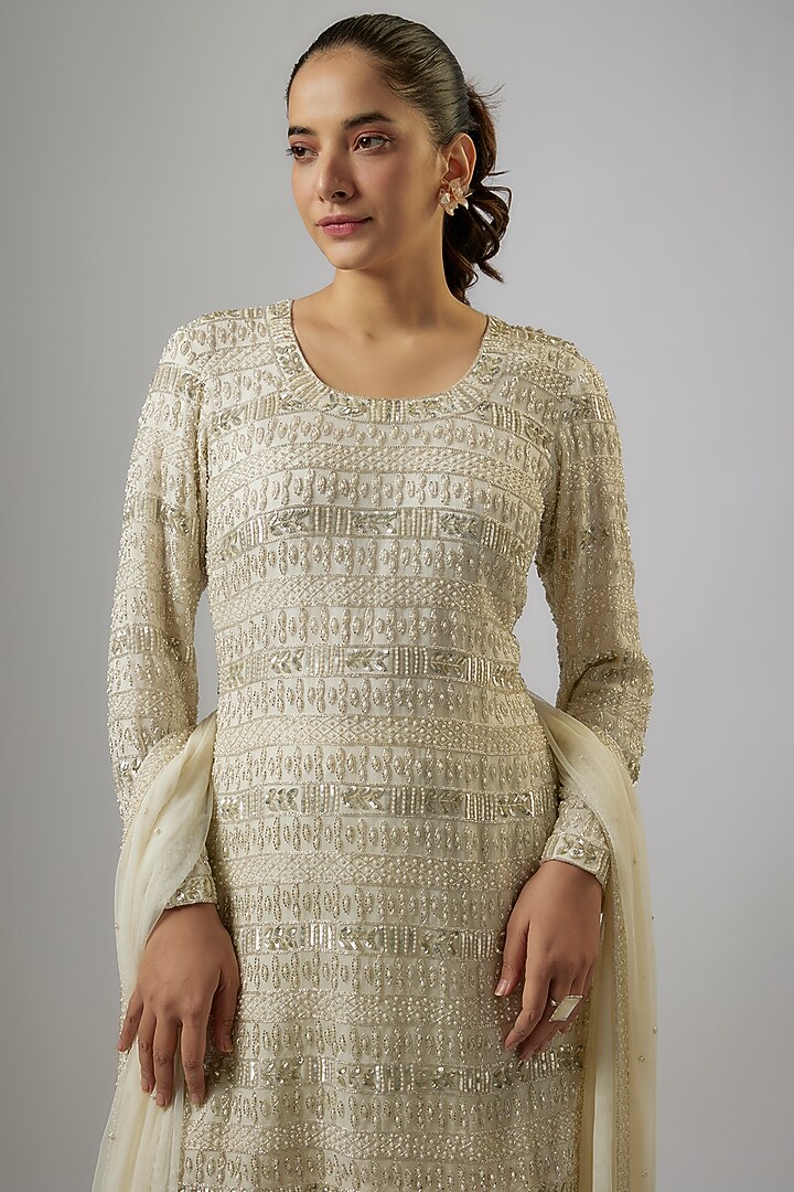 Cream Organza Bridal Sharara Set by Malasa at Pernia's Pop Up Shop