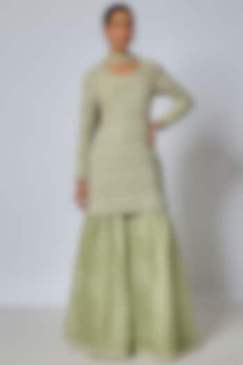 Sage Green Organza Sharara Set by Malasa at Pernia's Pop Up Shop