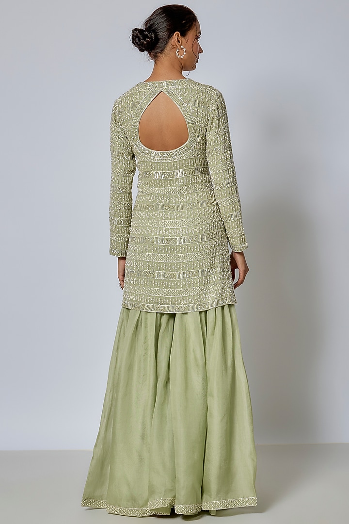 Sage Green Organza Bridal Sharara Set by Malasa at Pernia's Pop Up Shop