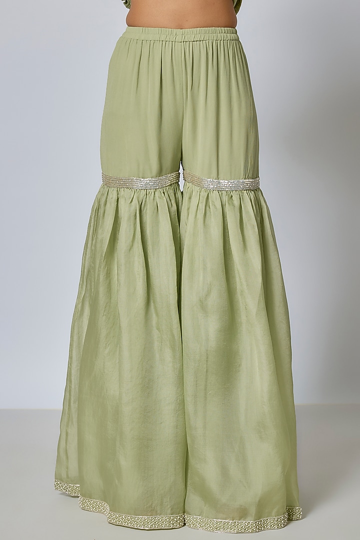 Sage Green Organza Bridal Sharara Set by Malasa at Pernia's Pop Up Shop