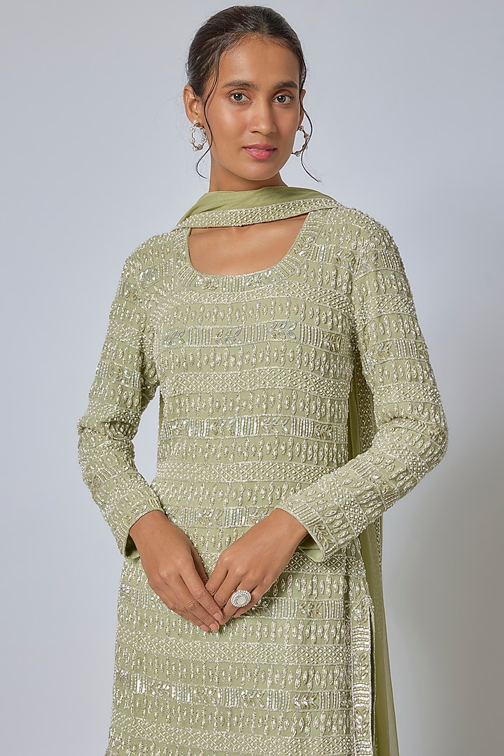 Sage Green Organza Bridal Sharara Set by Malasa at Pernia's Pop Up Shop