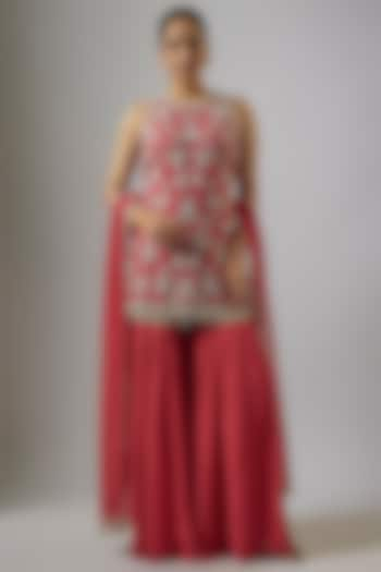 Coral Georgette Sharara Set by Malasa at Pernia's Pop Up Shop