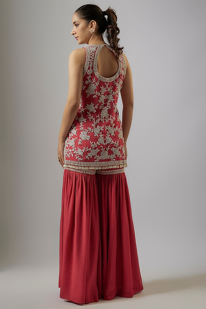 Coral Georgette Wedding Sharara Set by Malasa at Pernia's Pop Up Shop