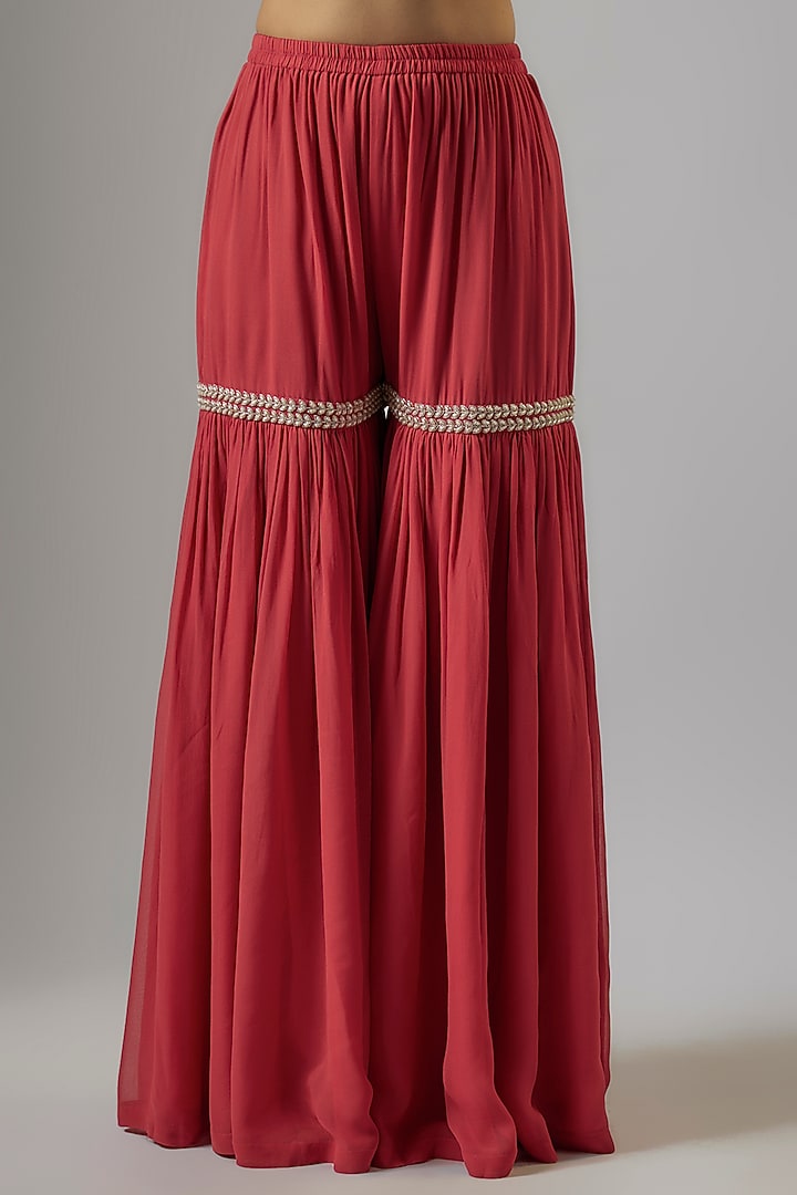 Coral Georgette Wedding Sharara Set by Malasa at Pernia's Pop Up Shop