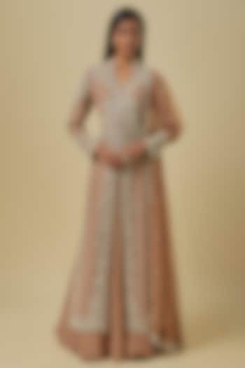 Champagne Georgette Cutdana Work Jacket Set by Malasa at Pernia's Pop Up Shop