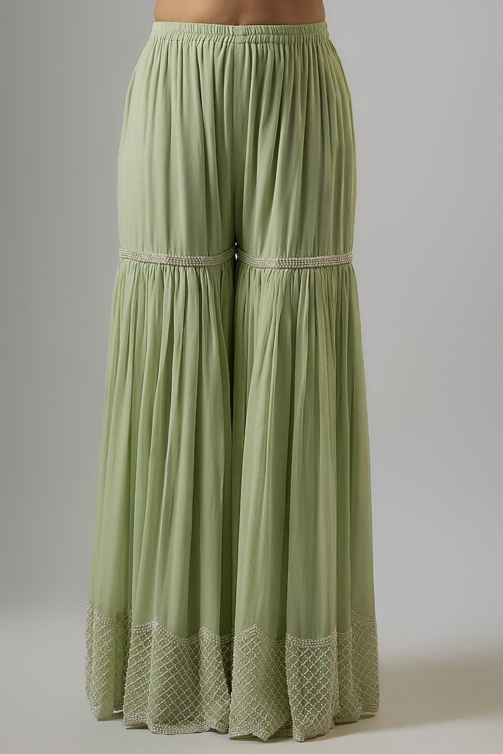 Green Georgette Bridal Sharara Set by Malasa at Pernia's Pop Up Shop