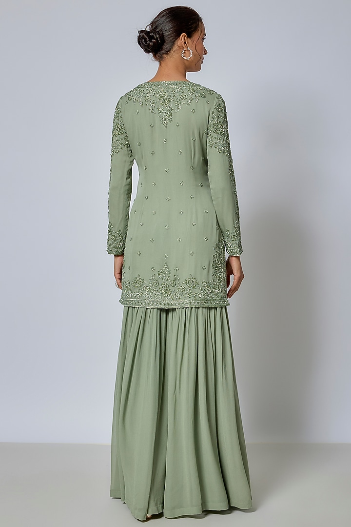 Green Georgette Wedding Sharara Set by Malasa at Pernia's Pop Up Shop